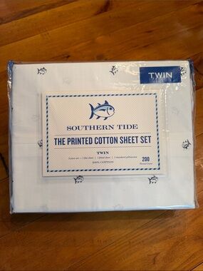 Southern Tide White Twin Sheet Set with Navy Fish Print